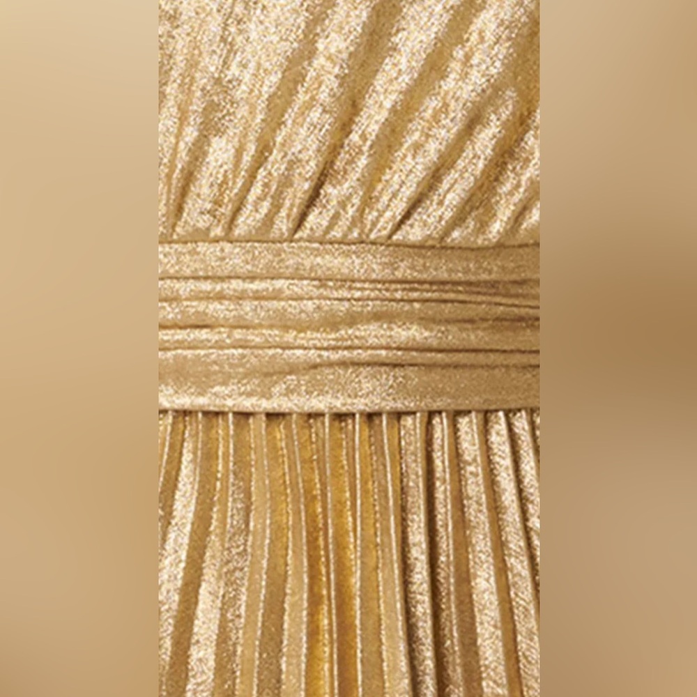 Elegant Gold One-Shoulder Cut Out Pleated Evening Dress/Gown (Size 4) - Picture 7 of 15